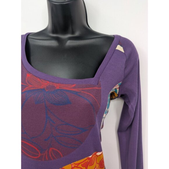 Custo Barcelona Floral Tunic Top Women Size S Asymmetrical Neck Artsy Y2K Retro - Picture 4 of 9
